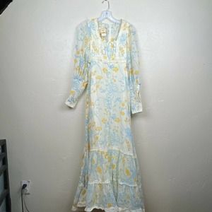 Vintage Gunne Sax cream floral blue and yellow long prairie dress- 5
